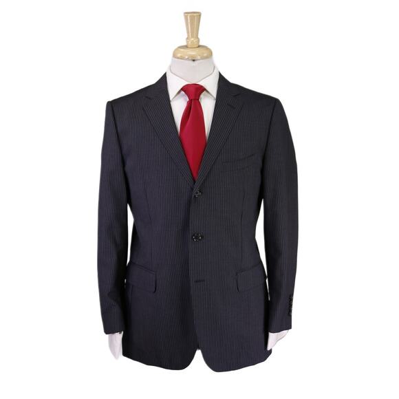 Paul Stuart Black Thin Striped 3-Btn Wool Suit 40S